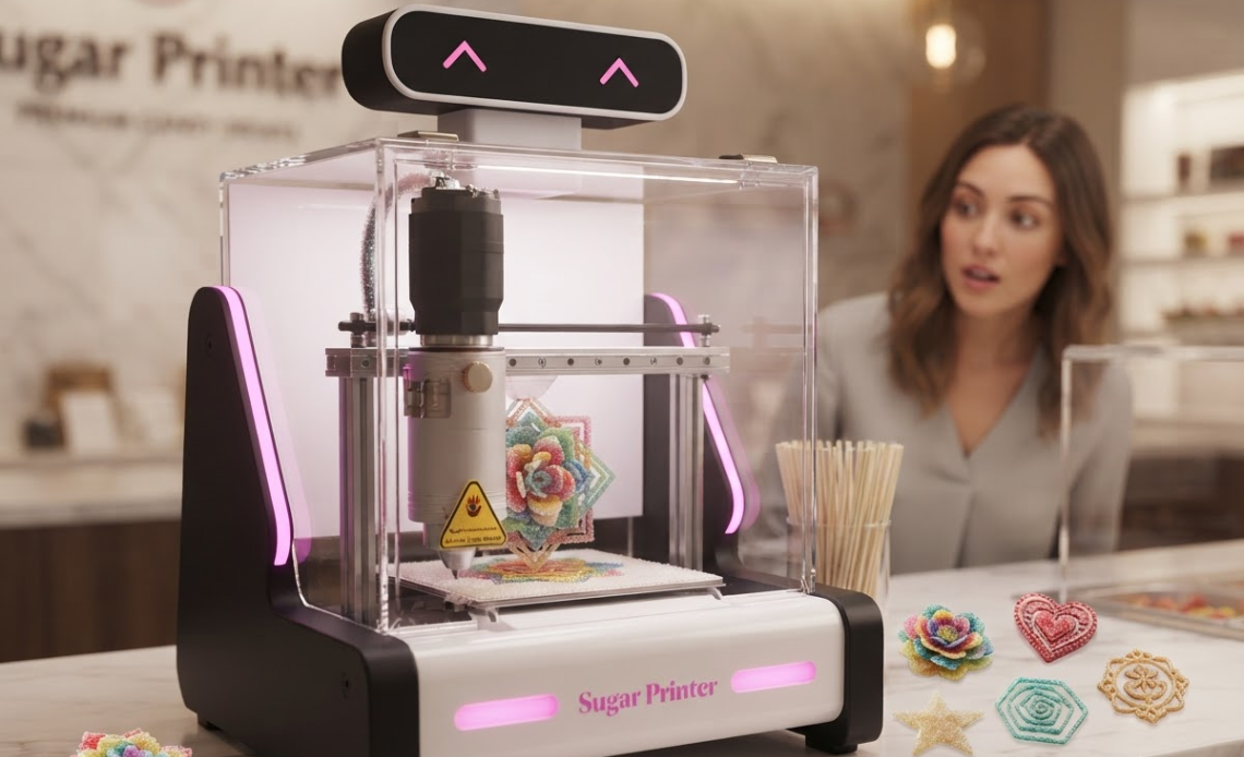3D sugar printer creating a personalized candy design in real time